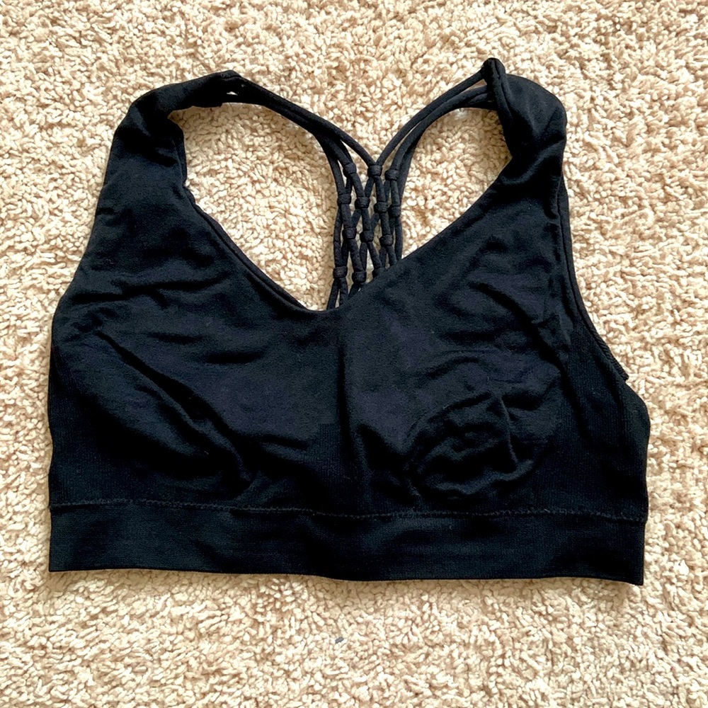 Black sports bra with back elastic detail